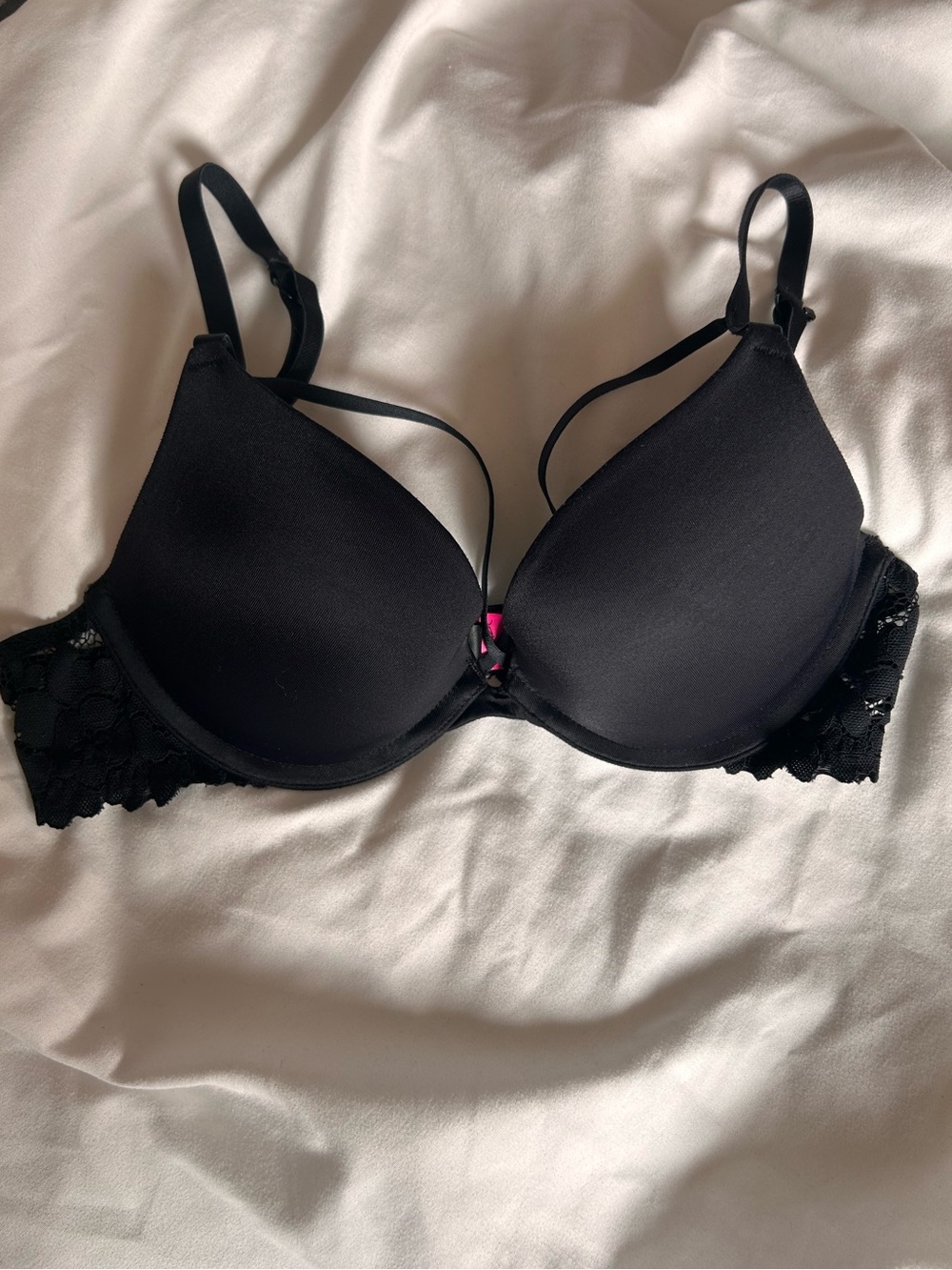 La Senza Black Lace Push Up Bra Strappy Cage Detail Size 32A